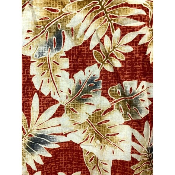 Tori Richard Men Hawaiian Shirt Size Large Tan Maroon Leaf Tropical Aloha Collar - Picture 5 of 8